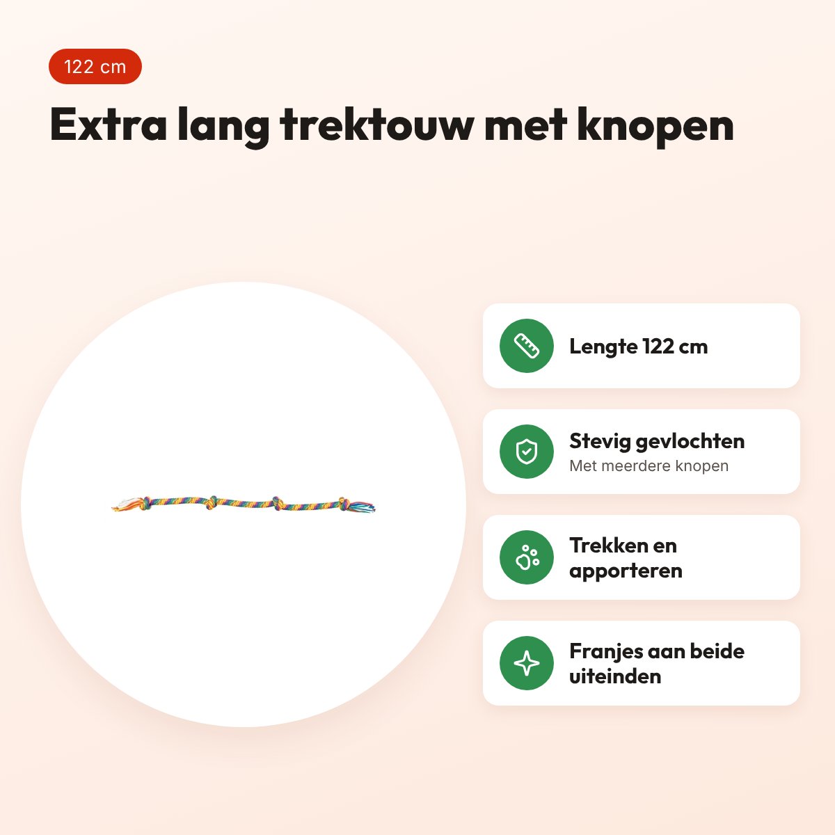 Trixie flostouw regenboog 122 cm – trektouw met knopen – voordelen