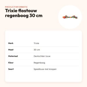 Trixie flostouw regenboog 30 cm – knooptouw voor honden – productinformatie