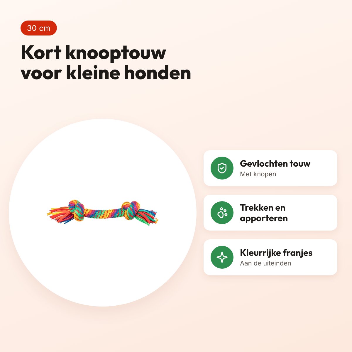 Trixie flostouw regenboog 30 cm – knooptouw voor honden – voordelen