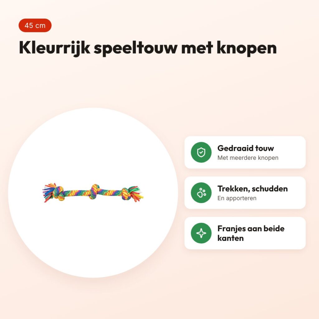 Trixie flostouw regenboog 45 cm – speeltouw met knopen – voordelen
