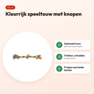 Trixie flostouw regenboog 45 cm – speeltouw met knopen – voordelen