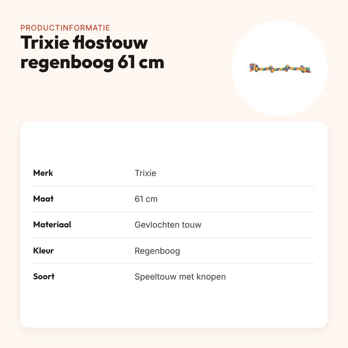 Trixie flostouw regenboog 61 cm – trektouw voor honden – productinformatie