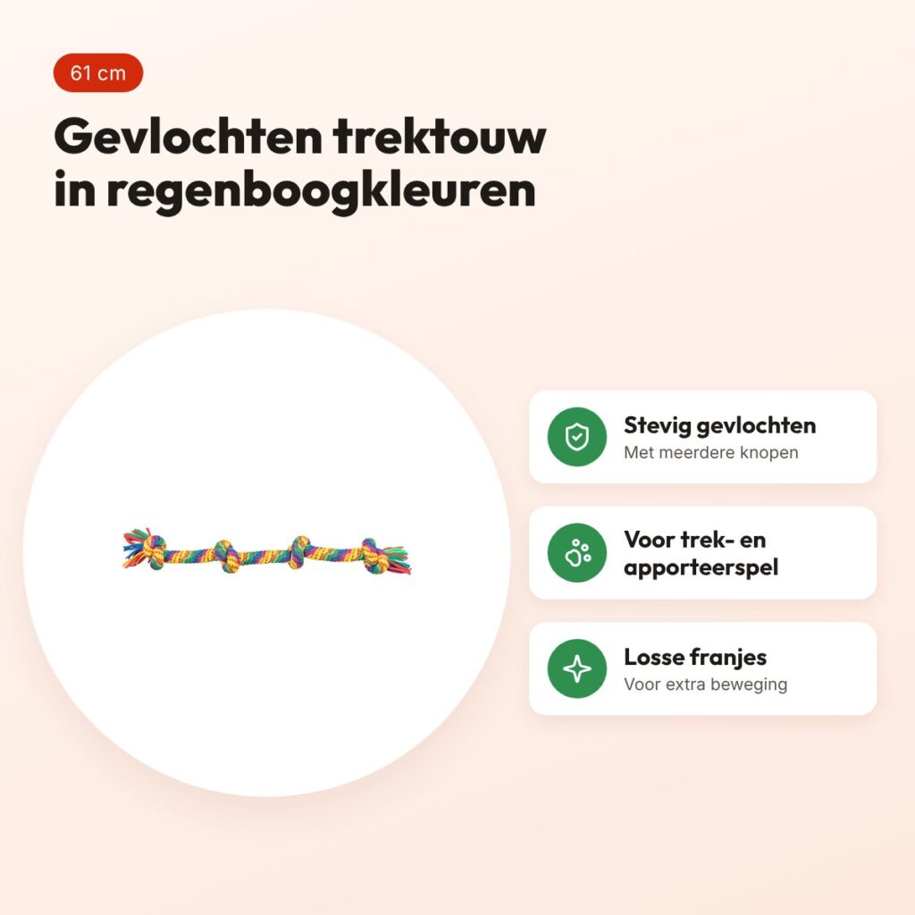 Trixie flostouw regenboog 61 cm – trektouw voor honden – voordelen