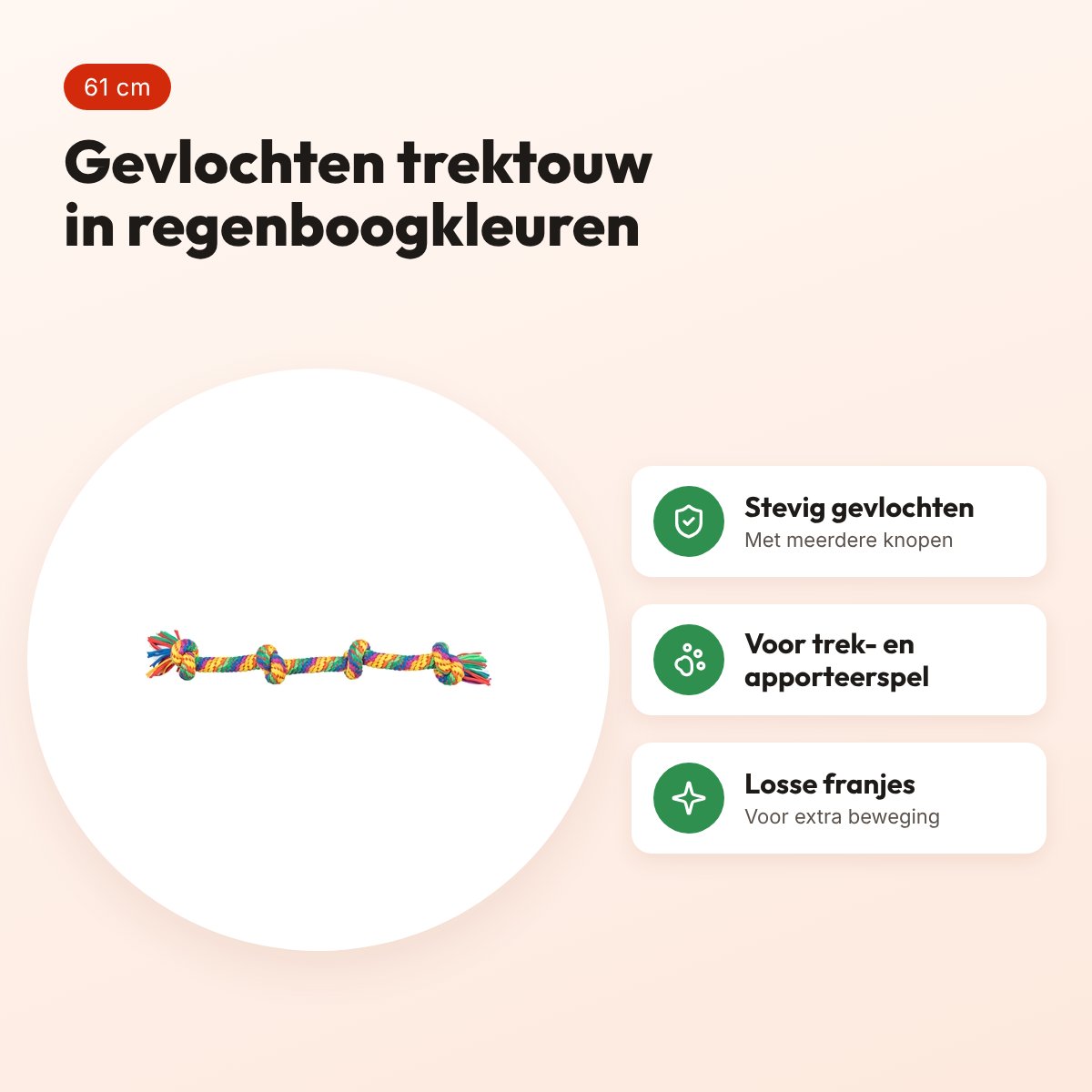 Trixie flostouw regenboog 61 cm – trektouw voor honden – voordelen