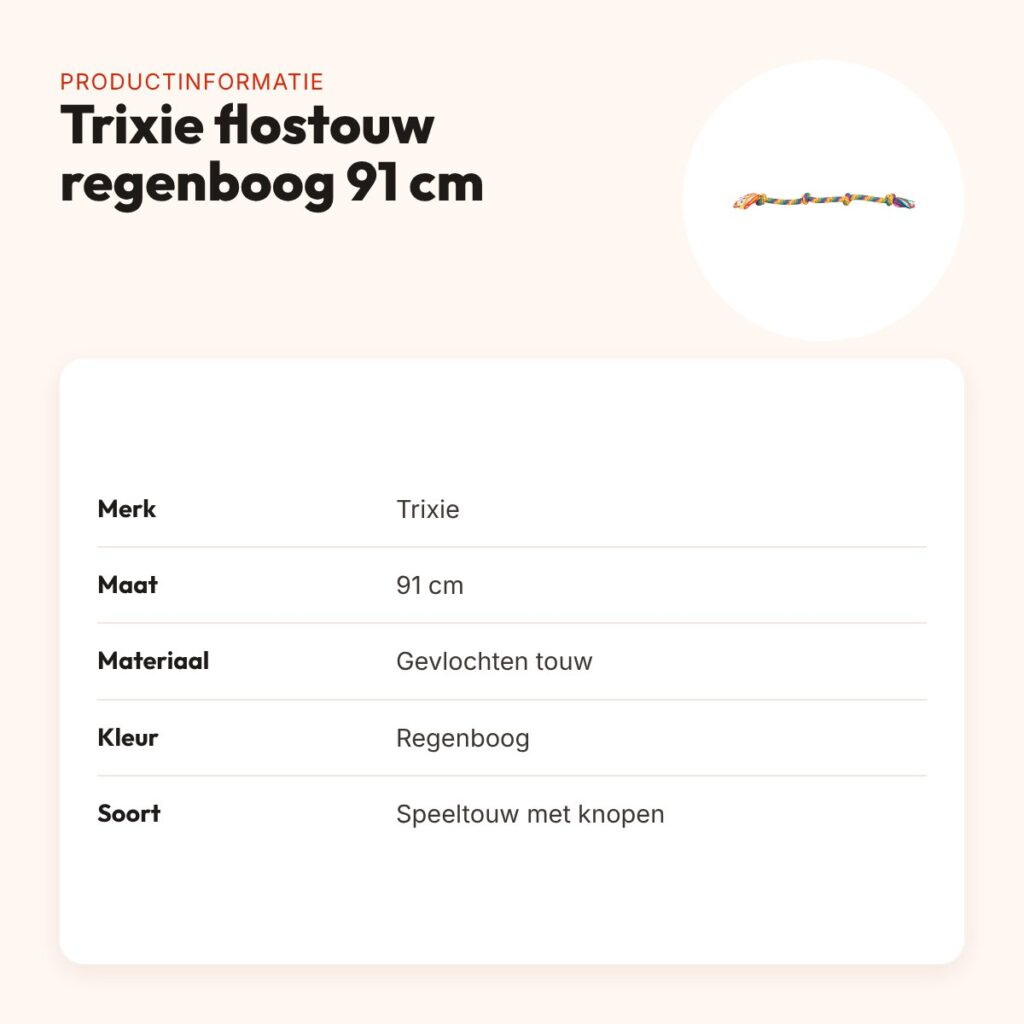 Trixie flostouw regenboog 91 cm – lang touw met knopen – productinformatie