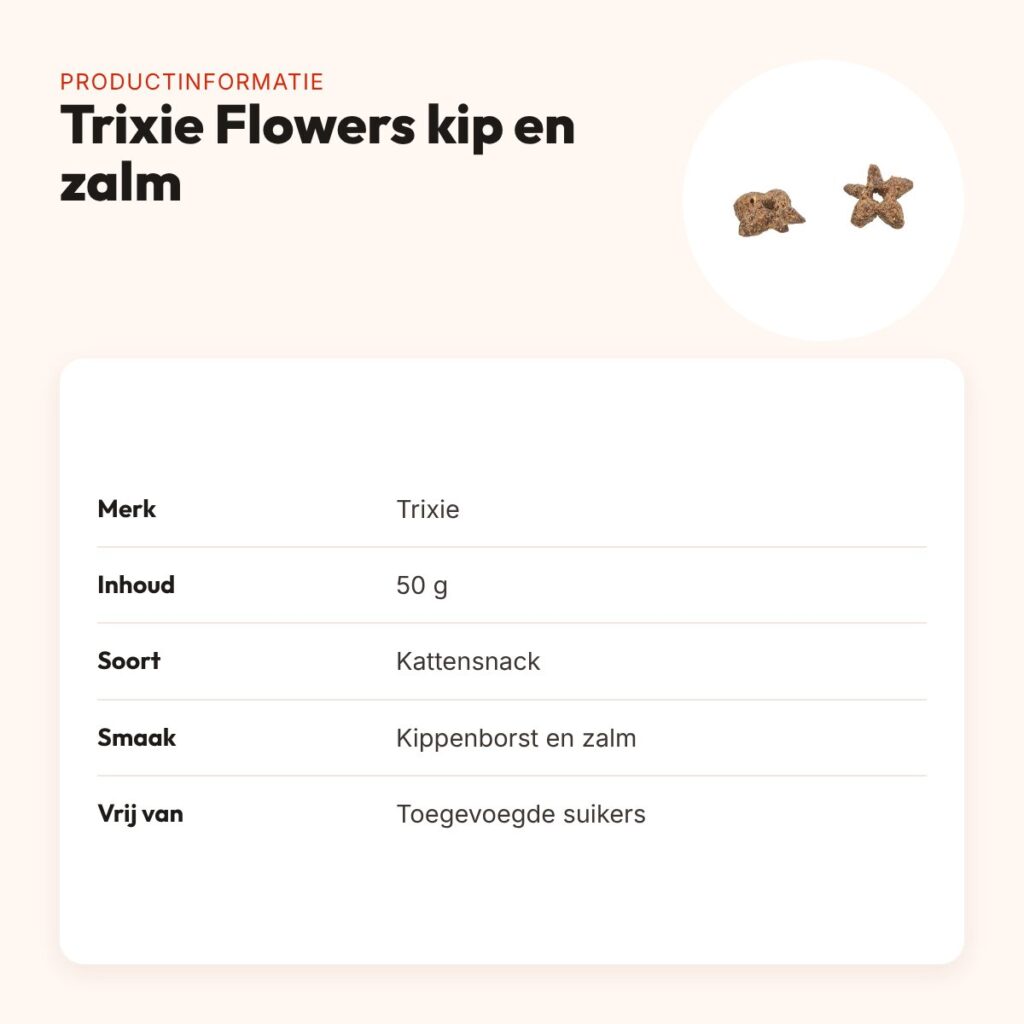 Trixie Flowers kattensnack kippenborst en zalm 50 g – zacht – productinformatie