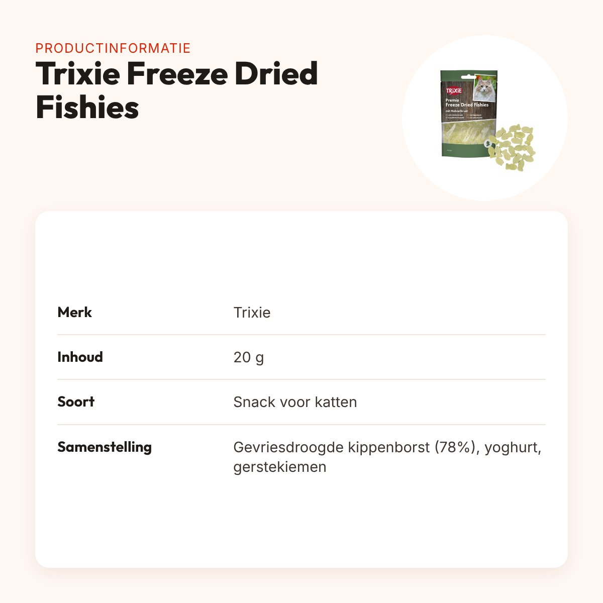 Trixie Freeze Dried Fishies kattensnack met kippenborst 20 g – productinformatie