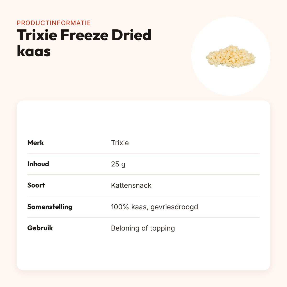 Trixie Freeze Dried kaas kattensnack 25 g – 100% gevriesdroogd – productinformatie