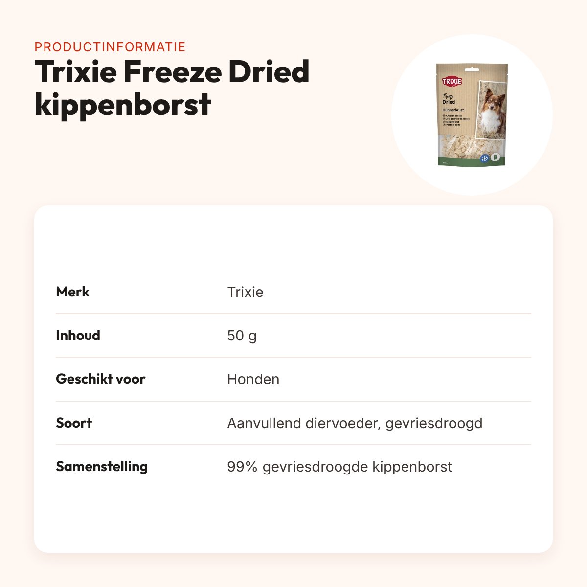 Trixie Freeze Dried kippenborst 50 g – eiwitrijke hondensnack – productinformatie