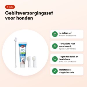 Trixie gebitsverzorgingsset hond 4-delig – tandenborstels en tandpasta – voordelen