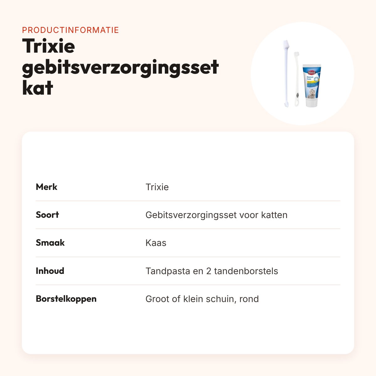 Trixie gebitsverzorgingsset kat – tandpasta kaassmaak, 2 tandenborstels – productinformatie