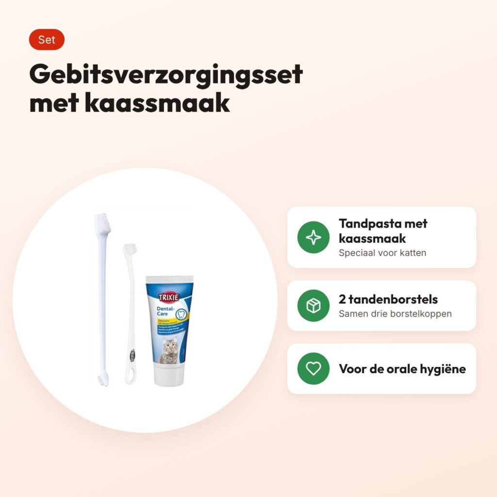 Trixie gebitsverzorgingsset kat – tandpasta kaassmaak, 2 tandenborstels – voordelen