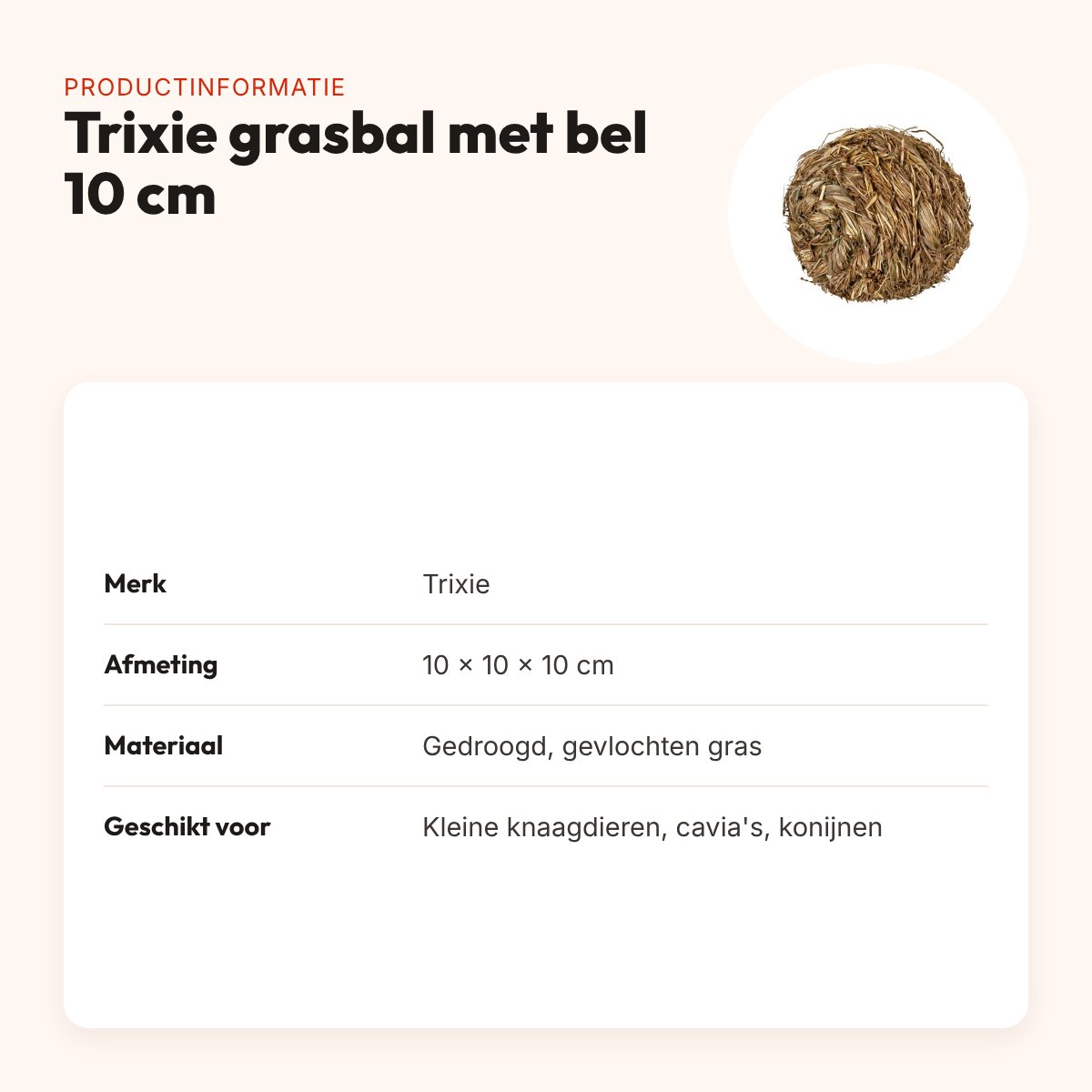 Trixie grasbal met bel 10 x 10 x 10 cm – voor cavia's en konijnen – productinformatie