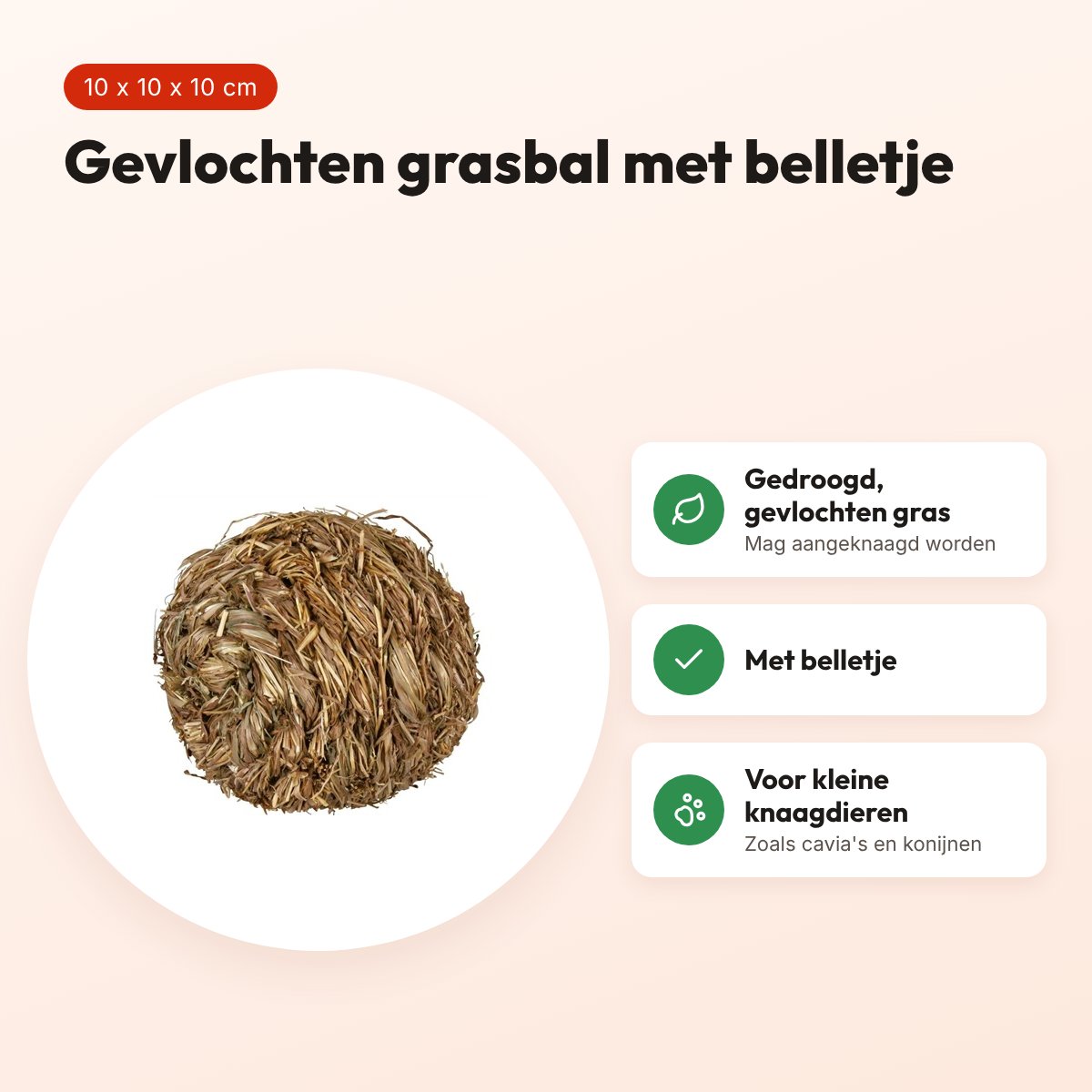 Trixie grasbal met bel 10 x 10 x 10 cm – voor cavia's en konijnen – voordelen
