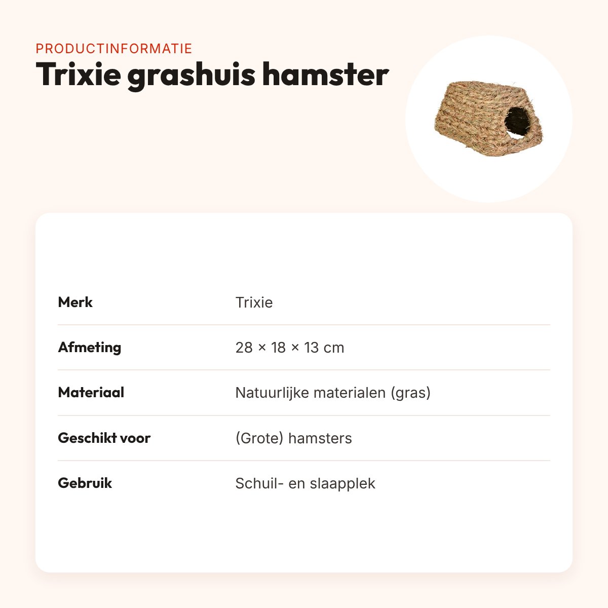 Trixie grashuis voor hamsters 28 x 18 x 13 cm – (grote) hamster – productinformatie