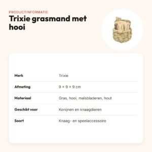 Trixie grasmand met hooi, maïsbladeren en houten stokjes 9 x 9 x 9 cm – productinformatie