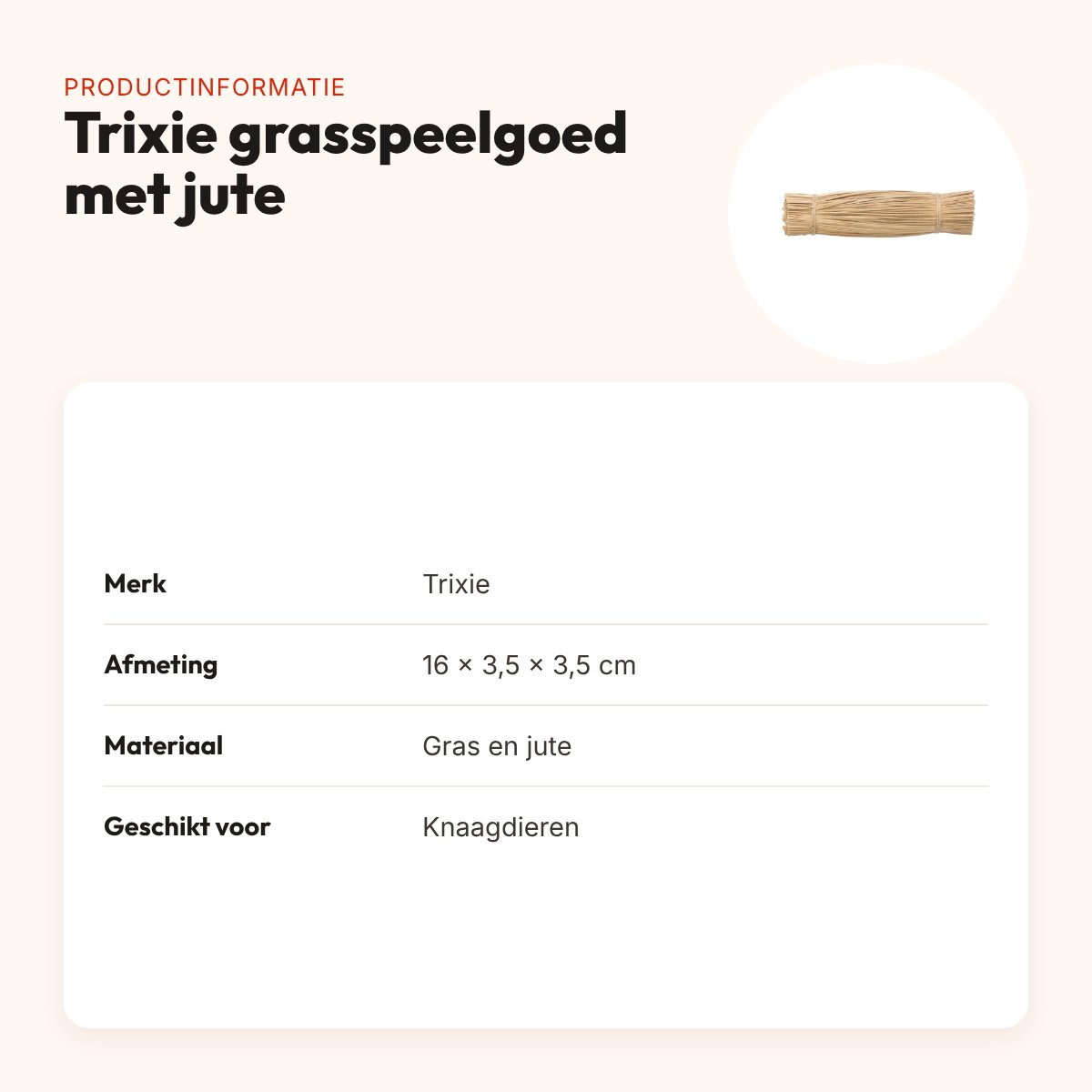 Trixie grasspeelgoed met jute 16 x 3,5 x 3,5 cm – voor knaagdieren – productinformatie
