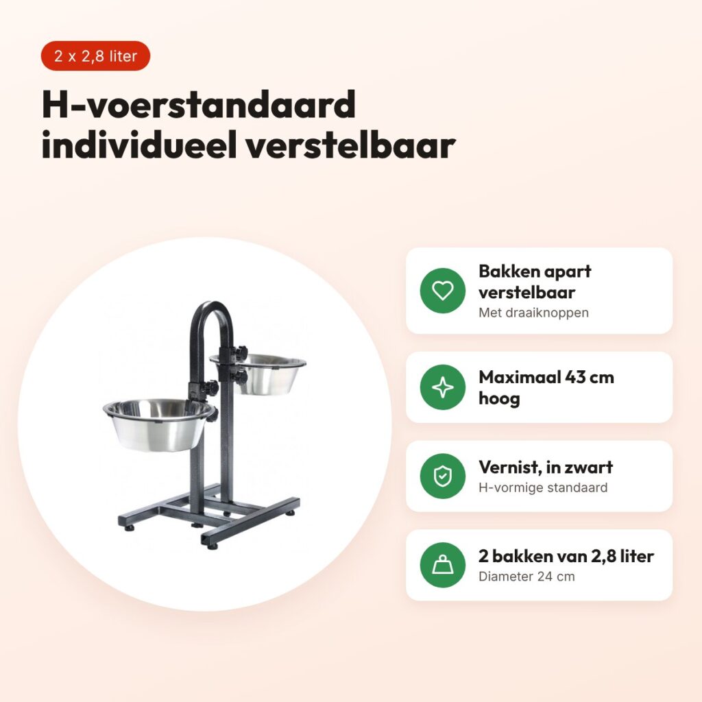 Trixie H-voerstandaard zwart 2 x 2,8 liter 24 cm – individueel verstelbaar – voordelen