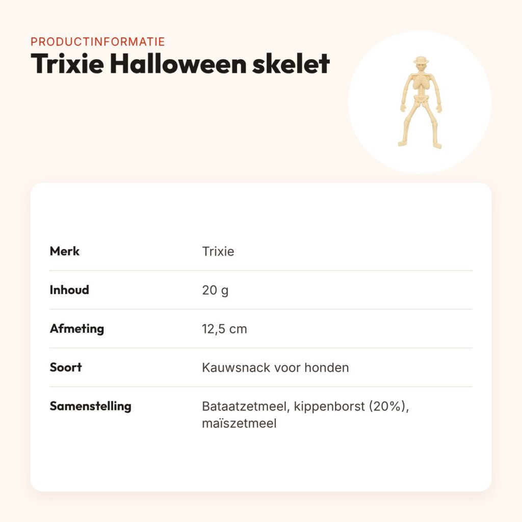 Trixie Halloween skelet hondensnack met kippenborst 12,5 cm 20 g – productinformatie