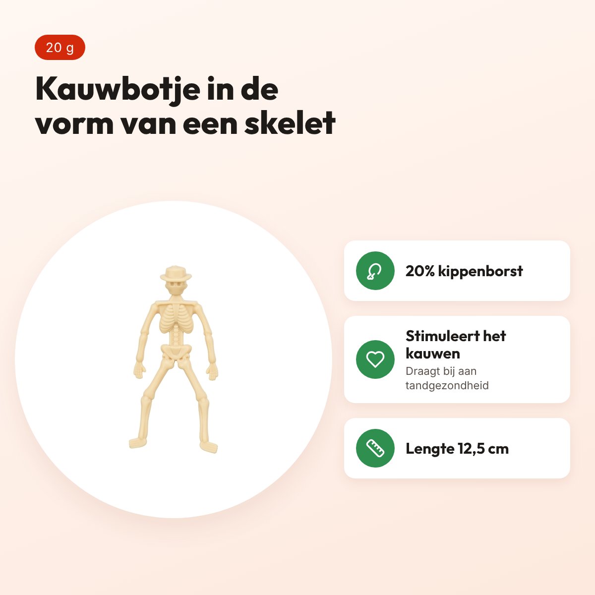 Trixie Halloween skelet hondensnack met kippenborst 12,5 cm 20 g – voordelen