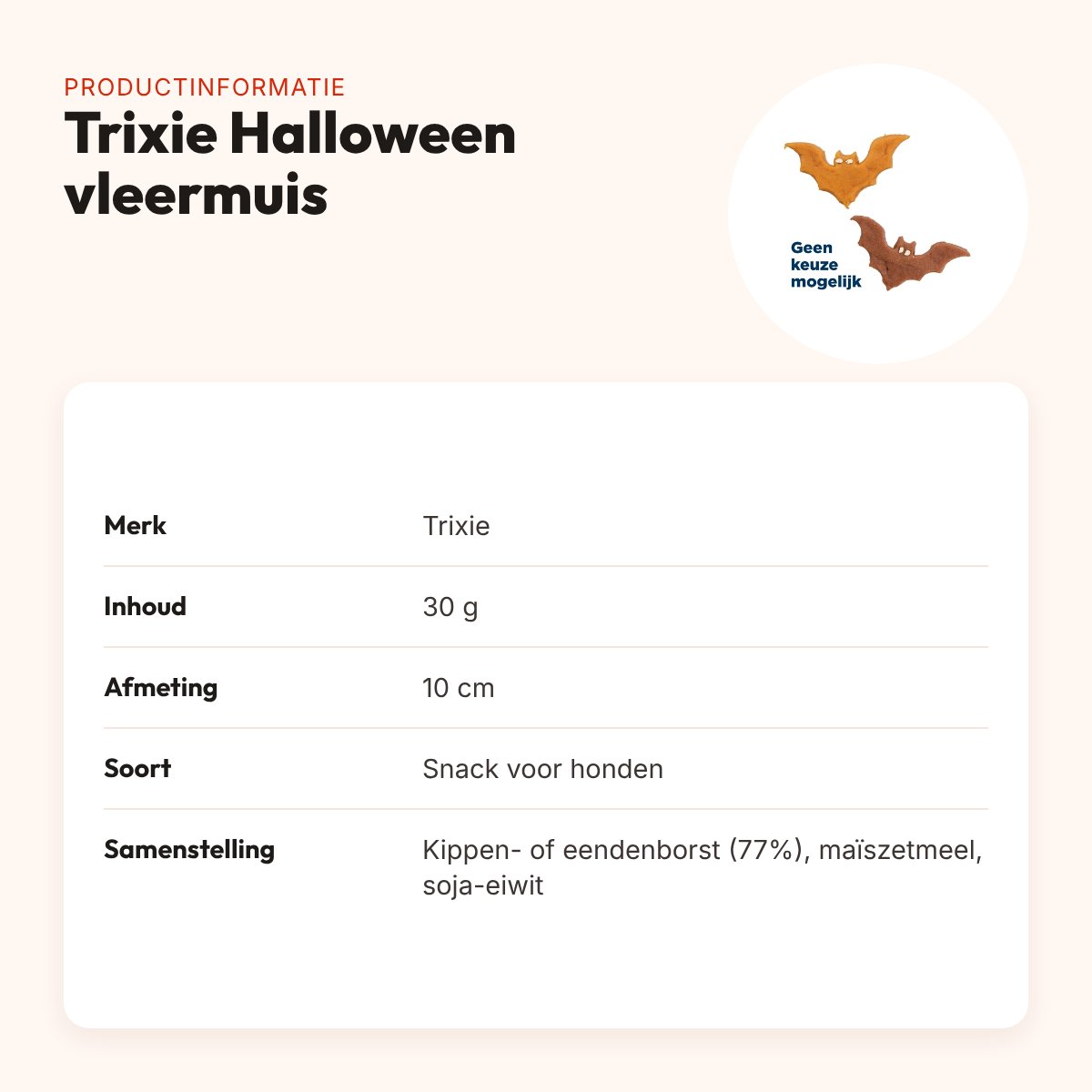 Trixie Halloween vleermuis hondensnack kippen- of eendenborst 10 cm 30 g – productinformatie