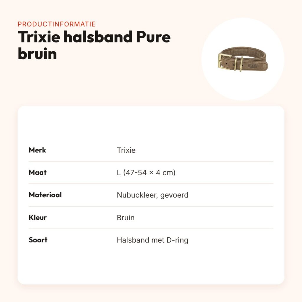Trixie halsband hond Pure leer bruin L 47-54 x 4 cm – productinformatie