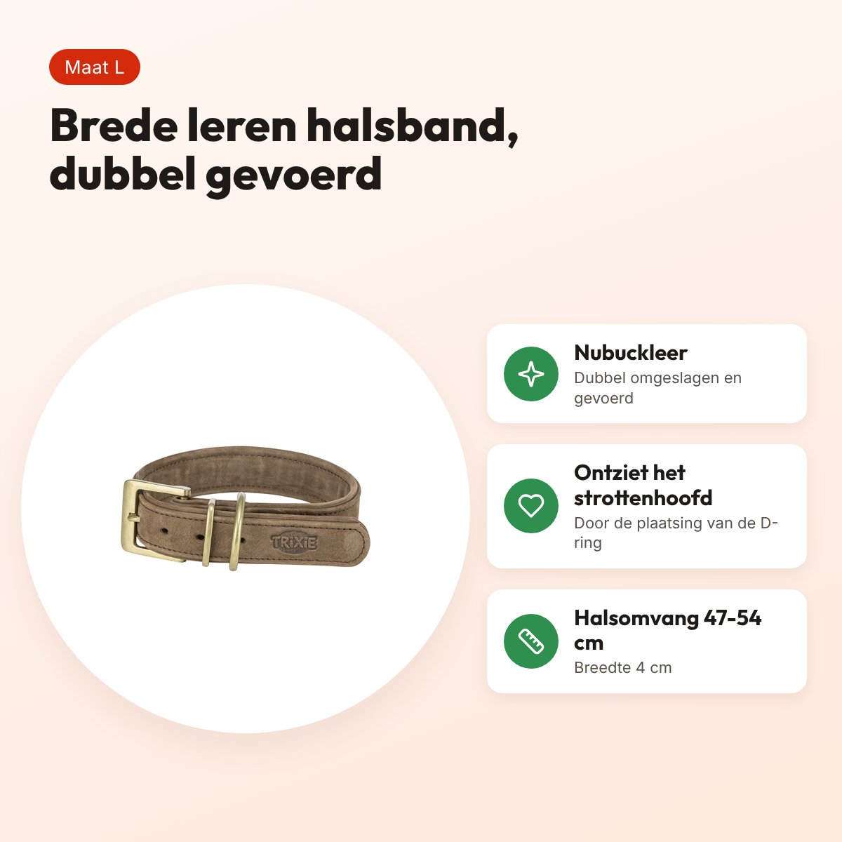 Trixie halsband hond Pure leer bruin L 47-54 x 4 cm – voordelen