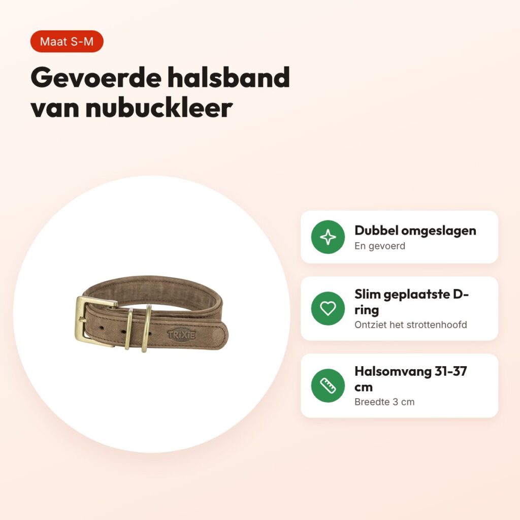 Trixie halsband hond Pure leer bruin S-M 31-37 x 3 cm – voordelen