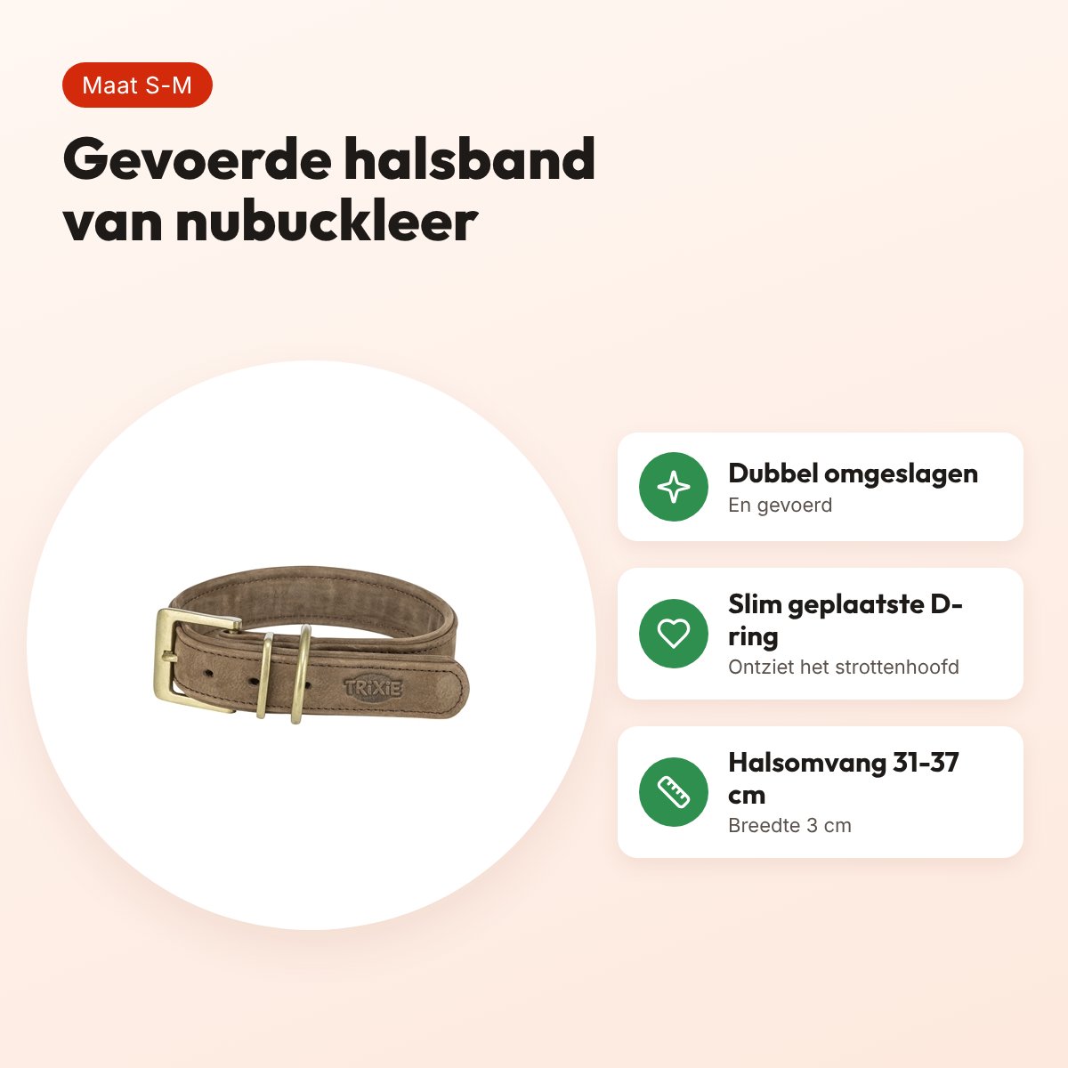 Trixie halsband hond Pure leer bruin S-M 31-37 x 3 cm – voordelen