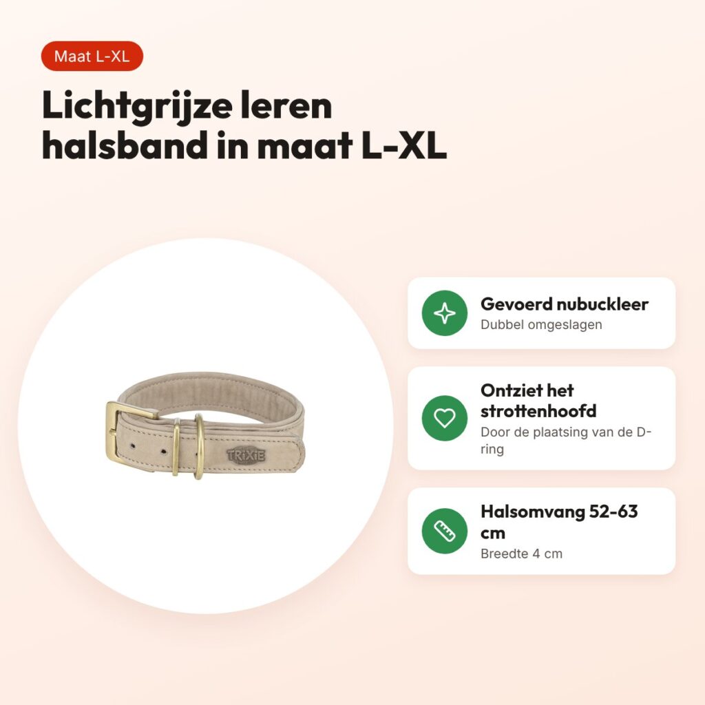 Trixie halsband hond Pure leer lichtgrijs L-XL 52-63 x 4 cm – voordelen