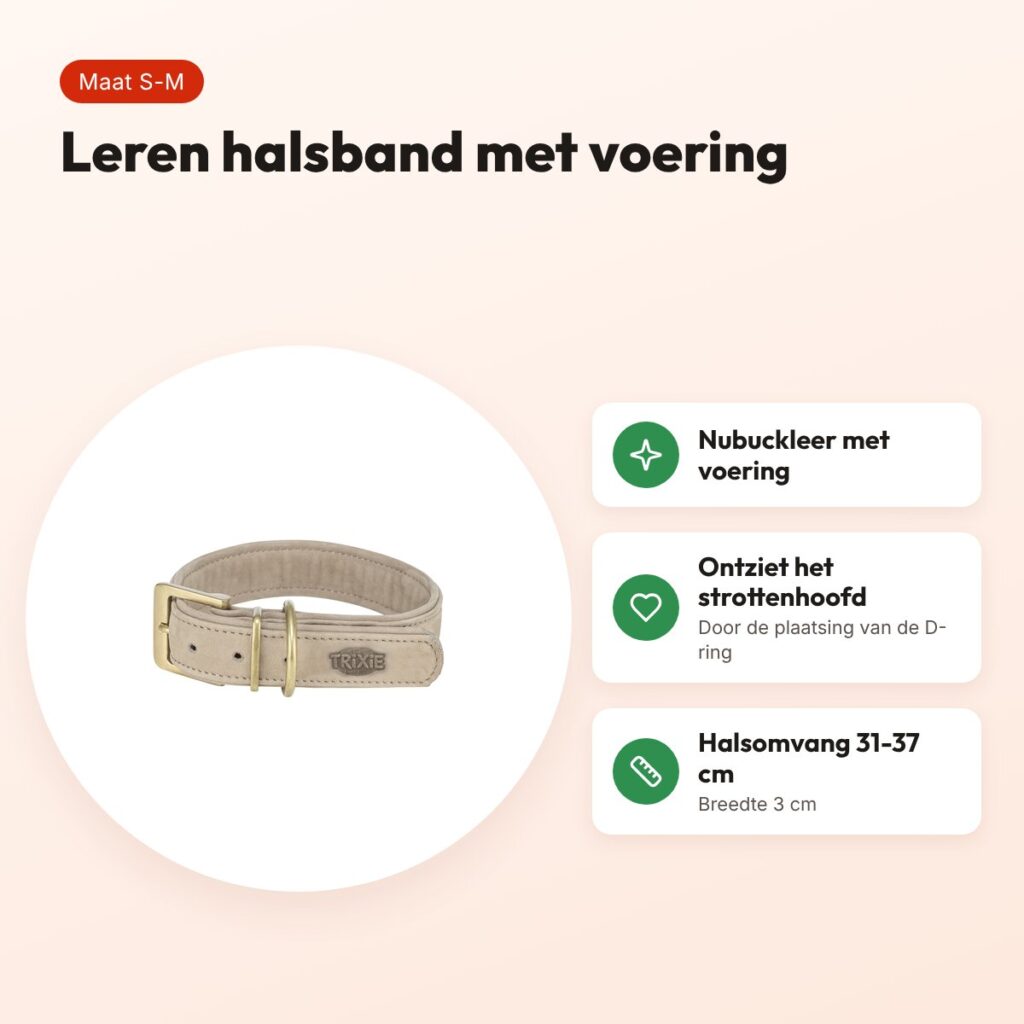 Trixie halsband hond Pure leer lichtgrijs S-M 31-37 x 3 cm – voordelen