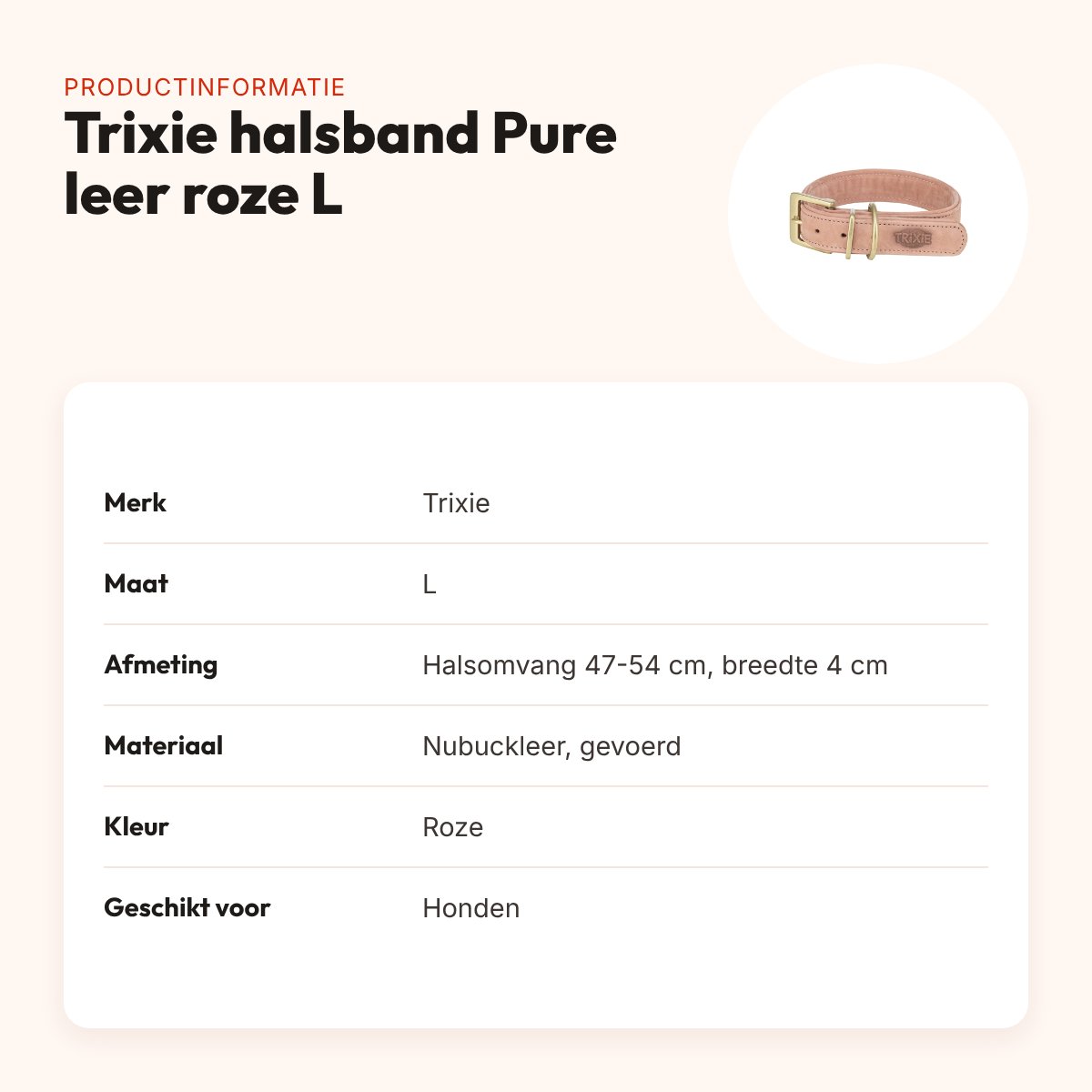 Trixie halsband hond Pure leer roze L 47-54 x 4 cm – productinformatie
