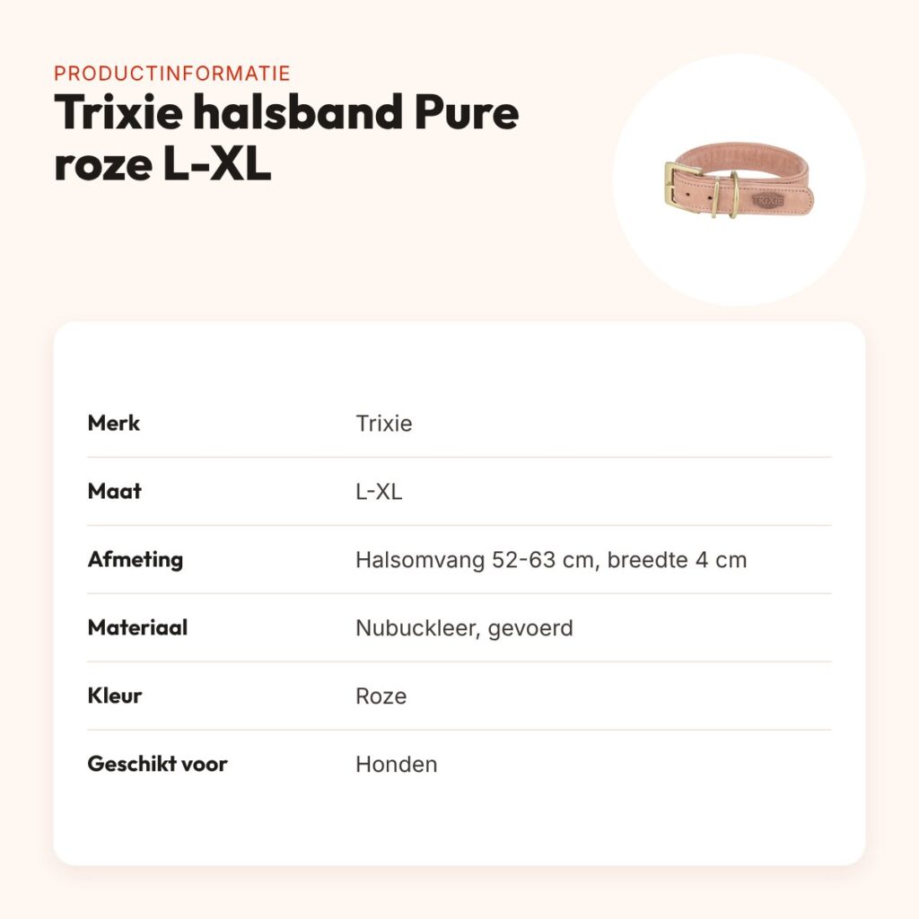 Trixie halsband hond Pure leer roze L-XL 52-63 x 4 cm – productinformatie