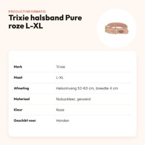 Trixie halsband hond Pure leer roze L-XL 52-63 x 4 cm – productinformatie