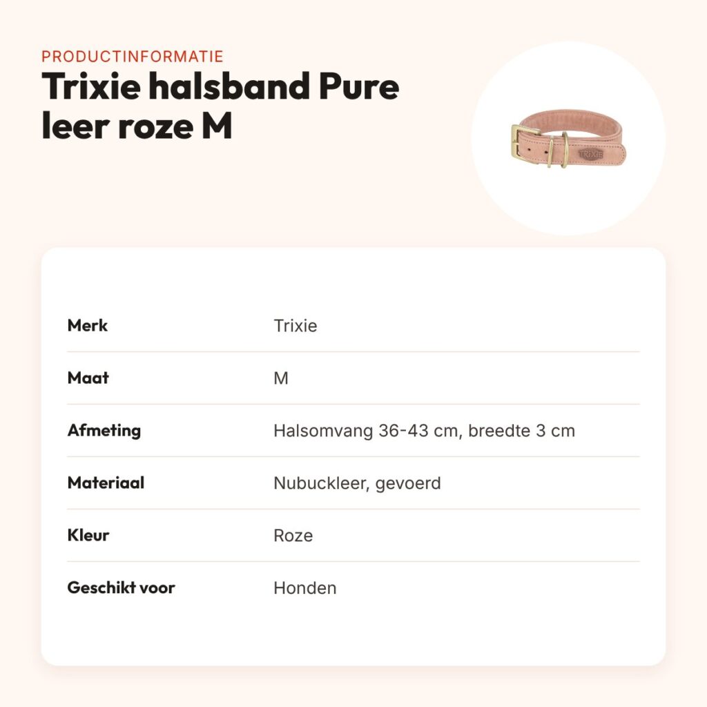 Trixie halsband hond Pure leer roze M 36-43 x 3 cm – productinformatie