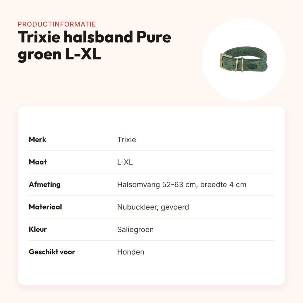 Trixie halsband hond Pure leer saliegroen L-XL 52-63 x 4 cm – productinformatie