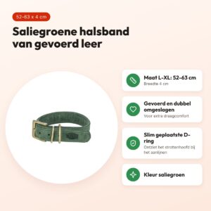 Trixie halsband hond Pure leer saliegroen L-XL 52-63 x 4 cm – voordelen