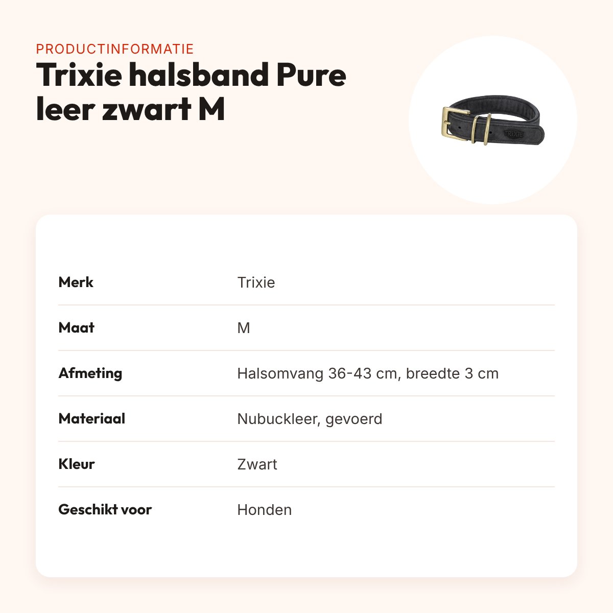 Trixie halsband hond Pure leer zwart M 36-43 x 3 cm – productinformatie
