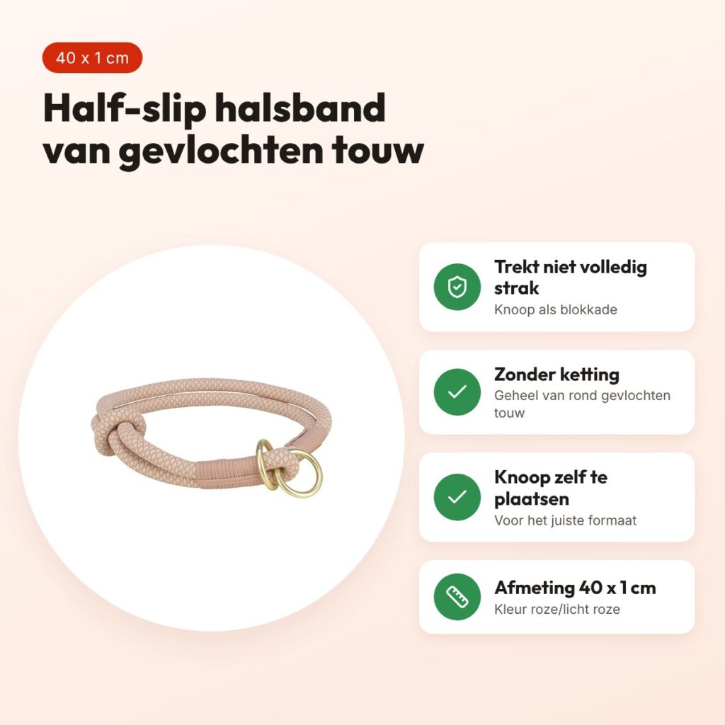 Trixie halsband hond Soft half-slip roze/licht roze 40 x 1 cm – voordelen