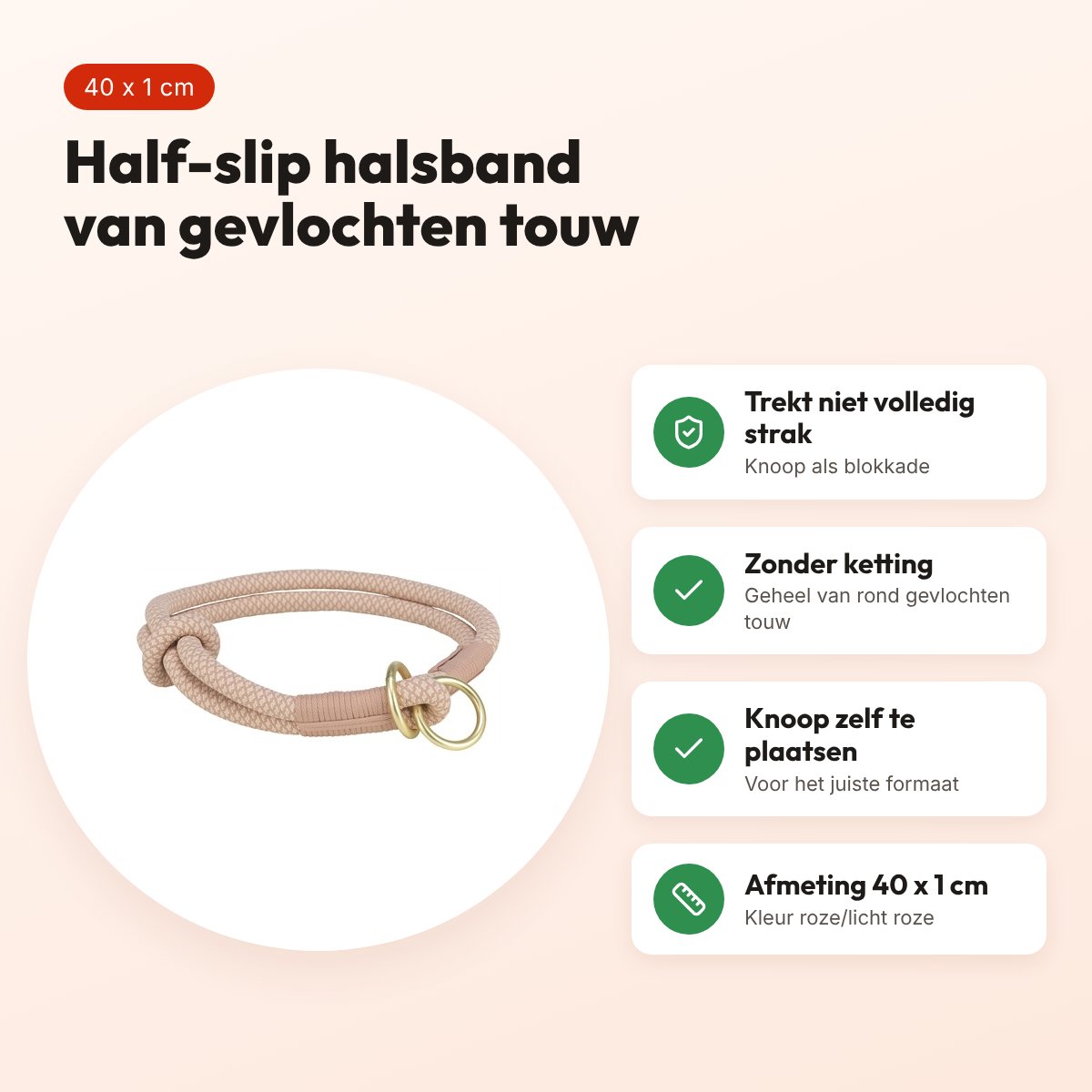 Trixie halsband hond Soft half-slip roze/licht roze 40 x 1 cm – voordelen