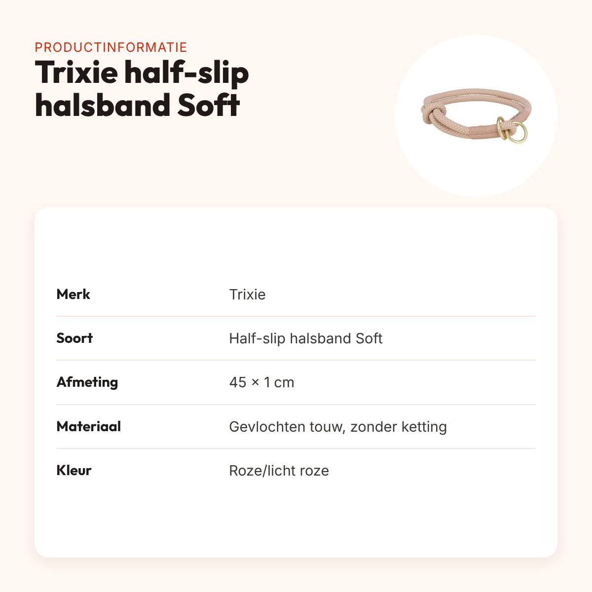 Trixie halsband hond Soft half-slip roze/licht roze 45 x 1 cm – productinformatie