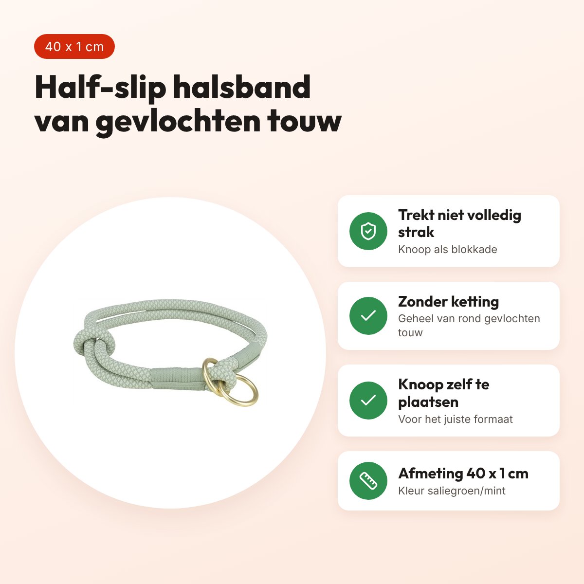 Trixie halsband hond Soft half-slip saliegroen/mint 40 x 1 cm – voordelen