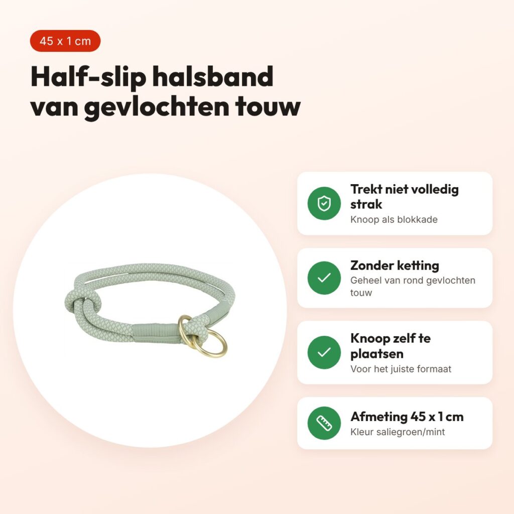 Trixie halsband hond Soft half-slip saliegroen/mint 45 x 1 cm – voordelen