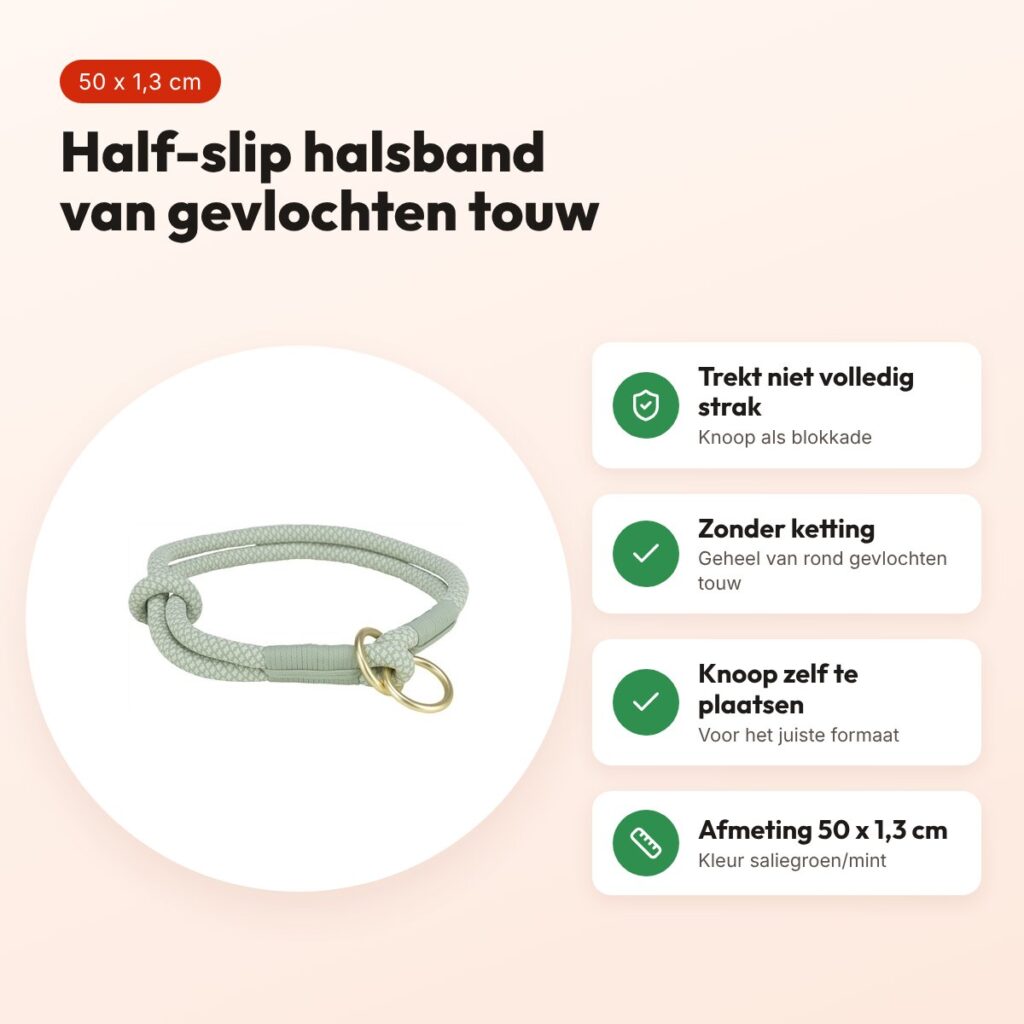 Trixie halsband hond Soft half-slip saliegroen/mint 50 x 1,3 cm – voordelen
