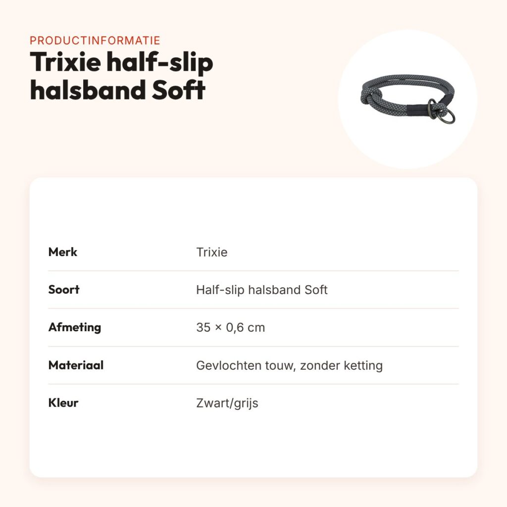 Trixie halsband hond Soft half-slip zwart/grijs 35 x 0,6 cm – productinformatie