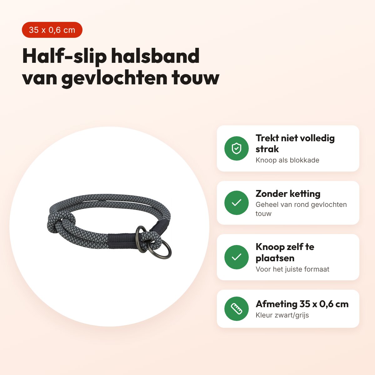 Trixie halsband hond Soft half-slip zwart/grijs 35 x 0,6 cm – voordelen