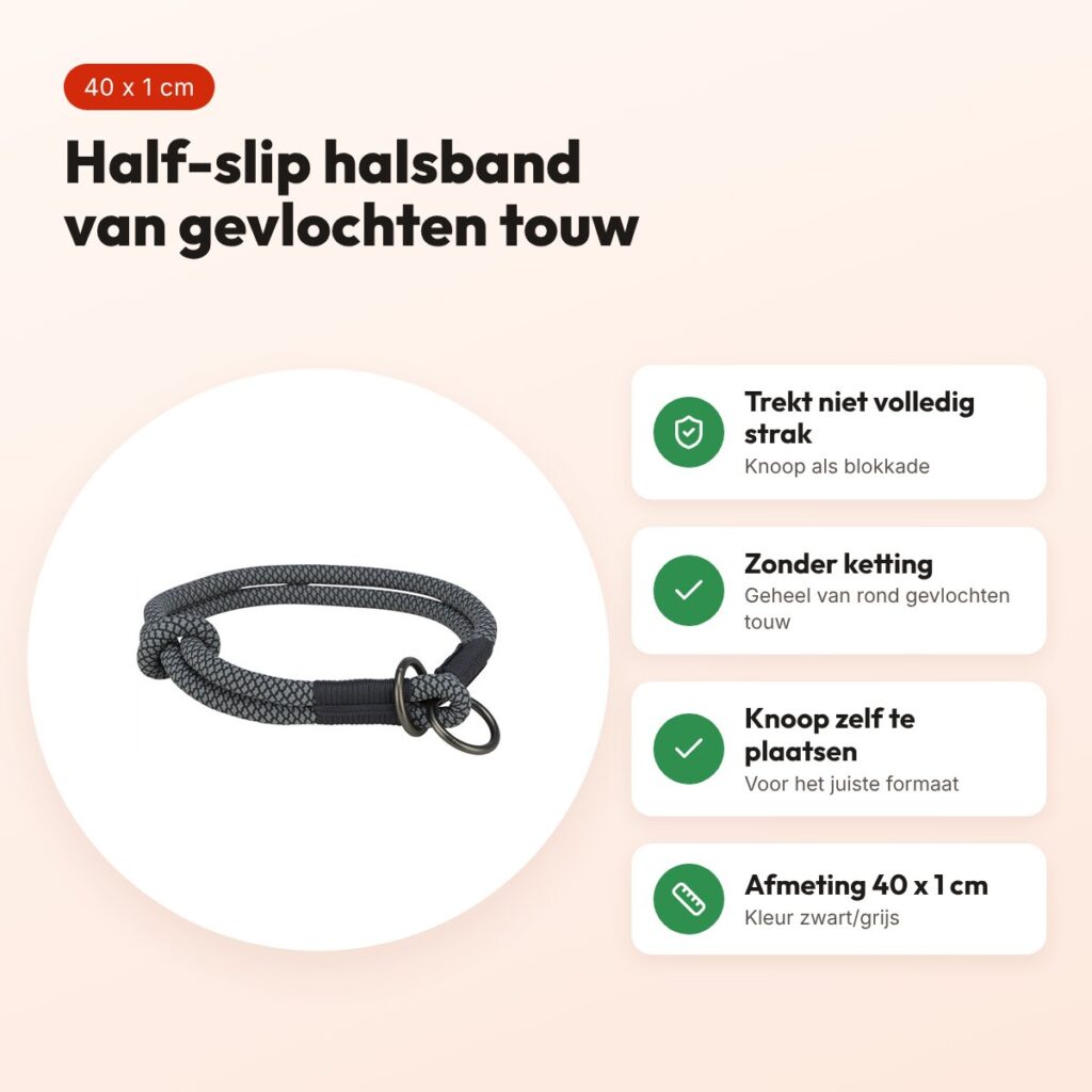 Trixie halsband hond Soft half-slip zwart/grijs 40 x 1 cm – voordelen