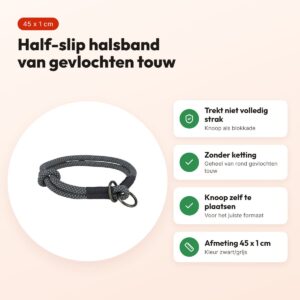 Trixie halsband hond Soft half-slip zwart/grijs 45 x 1 cm – voordelen