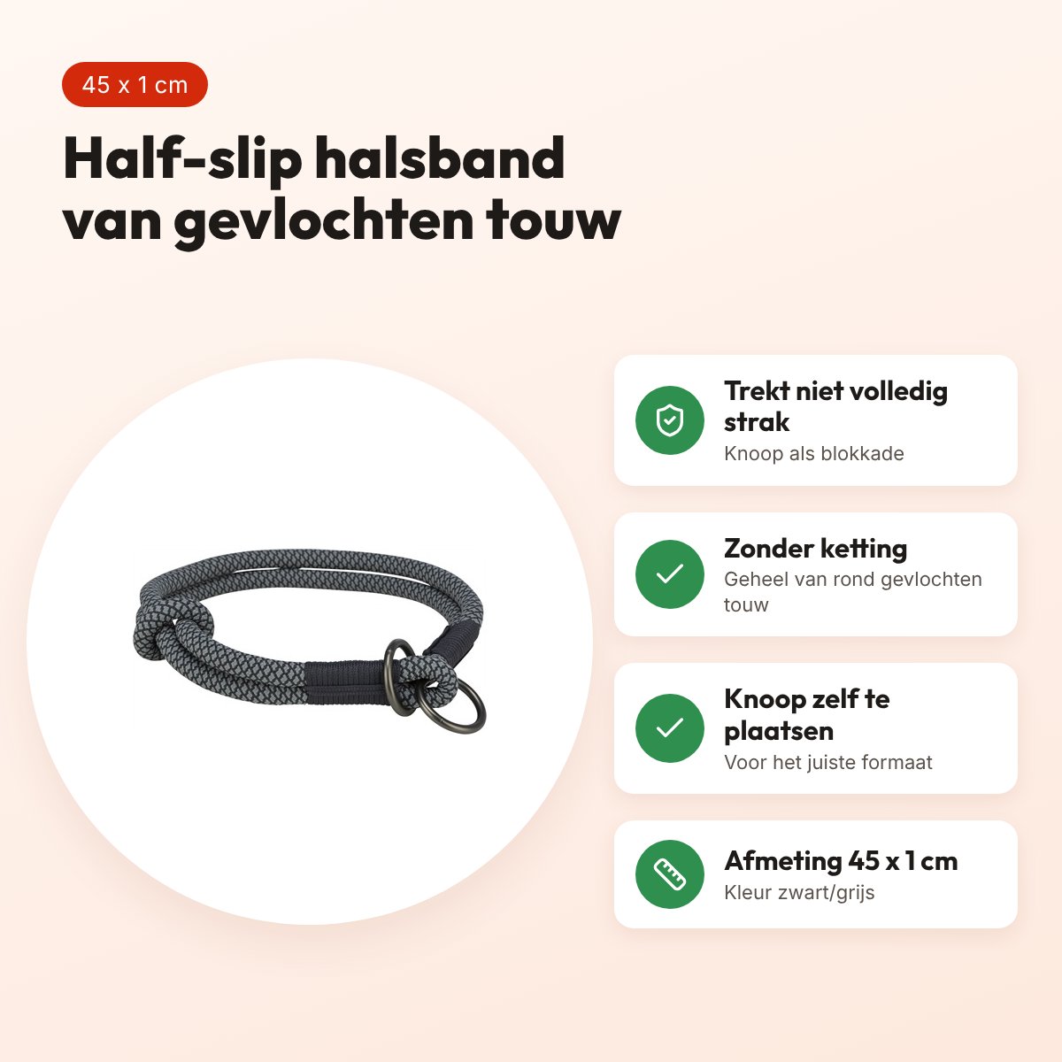 Trixie halsband hond Soft half-slip zwart/grijs 45 x 1 cm – voordelen