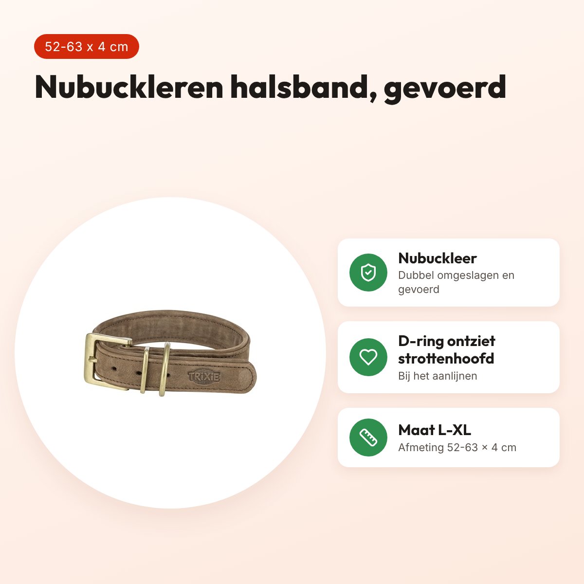 Trixie halsband Pure Leer nubuckleer bruin L-XL 52-63 x 4 cm – voordelen